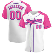 Load image into Gallery viewer, Custom White Pink-Purple Authentic Raglan Sleeves Baseball Jersey
