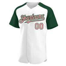 Load image into Gallery viewer, Custom White Medium Pink-Green Authentic Raglan Sleeves Baseball Jersey
