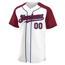 Load image into Gallery viewer, Custom White Crimson-Navy Authentic Raglan Sleeves Baseball Jersey
