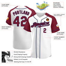 Load image into Gallery viewer, Custom White Crimson-Navy Authentic Raglan Sleeves Baseball Jersey
