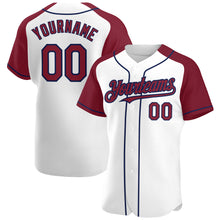 Load image into Gallery viewer, Custom White Crimson-Navy Authentic Raglan Sleeves Baseball Jersey
