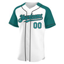 Load image into Gallery viewer, Custom White Teal-Black Authentic Raglan Sleeves Baseball Jersey
