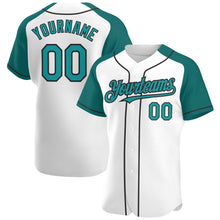 Load image into Gallery viewer, Custom White Teal-Black Authentic Raglan Sleeves Baseball Jersey
