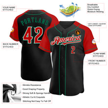 Load image into Gallery viewer, Custom Black Red-Kelly Green Authentic Raglan Sleeves Baseball Jersey
