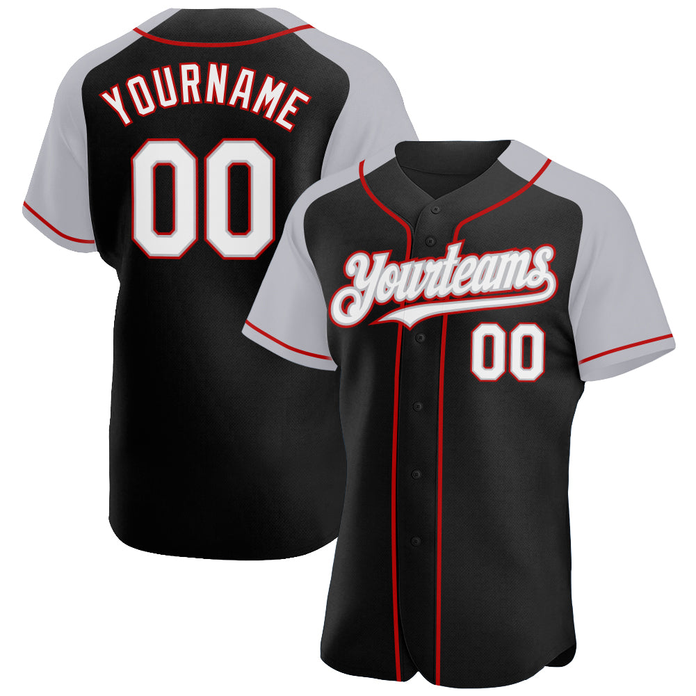 Custom Gray Black-Red Authentic Raglan Sleeves Baseball Jersey Discount