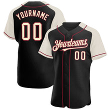 Load image into Gallery viewer, Custom Black Cream-Crimson Authentic Raglan Sleeves Baseball Jersey
