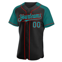 Load image into Gallery viewer, Custom Black Teal-Red Authentic Raglan Sleeves Baseball Jersey
