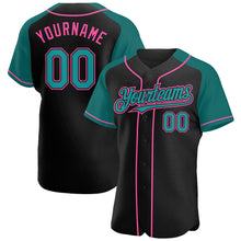 Load image into Gallery viewer, Custom Black Teal-Pink Authentic Raglan Sleeves Baseball Jersey

