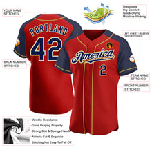 Load image into Gallery viewer, Custom Red Navy-Old Gold Authentic Raglan Sleeves Baseball Jersey
