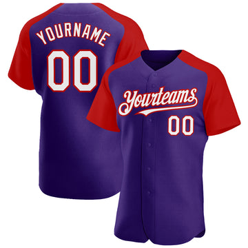 Custom Purple White-Red Authentic Raglan Sleeves Baseball Jersey