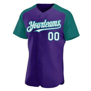 Custom Purple White-Teal Authentic Raglan Sleeves Baseball Jersey