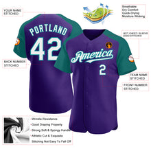 Load image into Gallery viewer, Custom Purple White-Teal Authentic Raglan Sleeves Baseball Jersey
