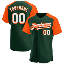 Load image into Gallery viewer, Custom Green White-Orange Authentic Raglan Sleeves Baseball Jersey

