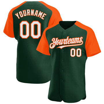 Custom Green White-Orange Authentic Raglan Sleeves Baseball Jersey