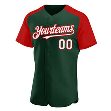 Load image into Gallery viewer, Custom Green White-Red Authentic Raglan Sleeves Baseball Jersey
