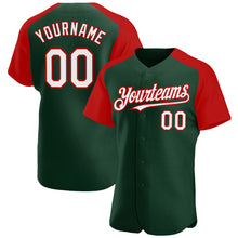 Load image into Gallery viewer, Custom Green White-Red Authentic Raglan Sleeves Baseball Jersey
