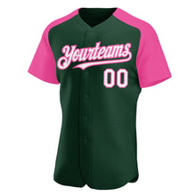 Load image into Gallery viewer, Custom Green White-Pink Authentic Raglan Sleeves Baseball Jersey
