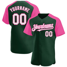 Load image into Gallery viewer, Custom Green White-Pink Authentic Raglan Sleeves Baseball Jersey
