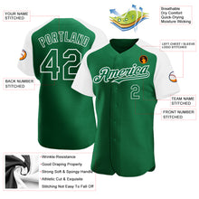 Load image into Gallery viewer, Custom Kelly Green White Authentic Raglan Sleeves Baseball Jersey
