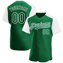 Load image into Gallery viewer, Custom Kelly Green White Authentic Raglan Sleeves Baseball Jersey
