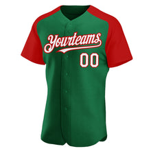 Load image into Gallery viewer, Custom Kelly Green White-Red Authentic Raglan Sleeves Baseball Jersey
