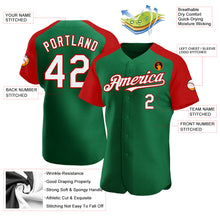 Load image into Gallery viewer, Custom Kelly Green White-Red Authentic Raglan Sleeves Baseball Jersey
