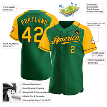 Load image into Gallery viewer, Custom Kelly Green Gold-Black Authentic Raglan Sleeves Baseball Jersey

