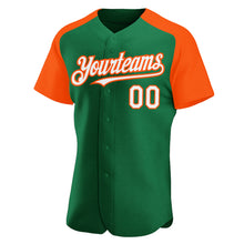 Load image into Gallery viewer, Custom Kelly Green White-Orange Authentic Raglan Sleeves Baseball Jersey
