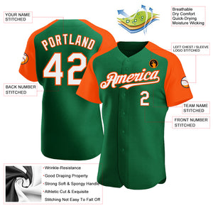 Custom Kelly Green White-Orange Authentic Raglan Sleeves Baseball Jersey