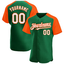 Load image into Gallery viewer, Custom Kelly Green White-Orange Authentic Raglan Sleeves Baseball Jersey
