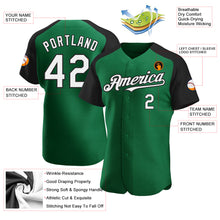 Load image into Gallery viewer, Custom Kelly Green White-Black Authentic Raglan Sleeves Baseball Jersey

