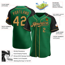 Load image into Gallery viewer, Custom Kelly Green Old Gold-Black Authentic Raglan Sleeves Baseball Jersey
