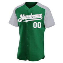Load image into Gallery viewer, Custom Kelly Green White-Gray Authentic Raglan Sleeves Baseball Jersey
