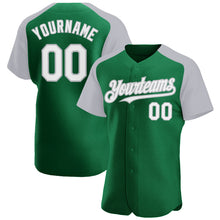 Load image into Gallery viewer, Custom Kelly Green White-Gray Authentic Raglan Sleeves Baseball Jersey
