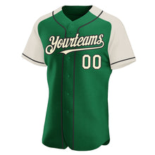 Load image into Gallery viewer, Custom Kelly Green Cream-Black Authentic Raglan Sleeves Baseball Jersey
