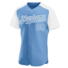 Load image into Gallery viewer, Custom Light Blue White Authentic Raglan Sleeves Baseball Jersey

