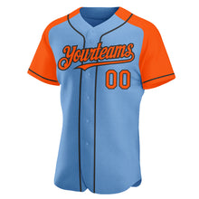 Load image into Gallery viewer, Custom Light Blue Orange-Black Authentic Raglan Sleeves Baseball Jersey

