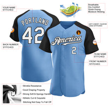 Load image into Gallery viewer, Custom Light Blue White-Black Authentic Raglan Sleeves Baseball Jersey

