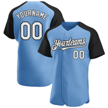 Load image into Gallery viewer, Custom Light Blue White-Black Authentic Raglan Sleeves Baseball Jersey
