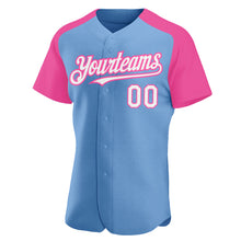 Load image into Gallery viewer, Custom Light Blue White-Pink Authentic Raglan Sleeves Baseball Jersey
