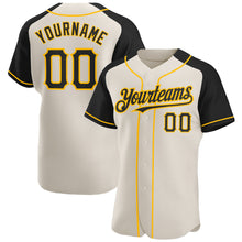 Load image into Gallery viewer, Custom Cream Black-Gold Authentic Raglan Sleeves Baseball Jersey
