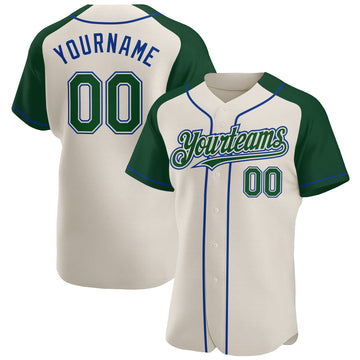 Custom Cream Green-Royal Authentic Raglan Sleeves Baseball Jersey