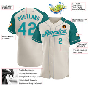 Custom Cream Teal-Gray Authentic Raglan Sleeves Baseball Jersey