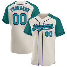 Load image into Gallery viewer, Custom Cream Teal-Navy Authentic Raglan Sleeves Baseball Jersey
