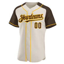 Load image into Gallery viewer, Custom Cream Brown-Gold Authentic Raglan Sleeves Baseball Jersey
