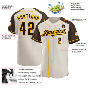 Custom Cream Brown-Gold Authentic Raglan Sleeves Baseball Jersey