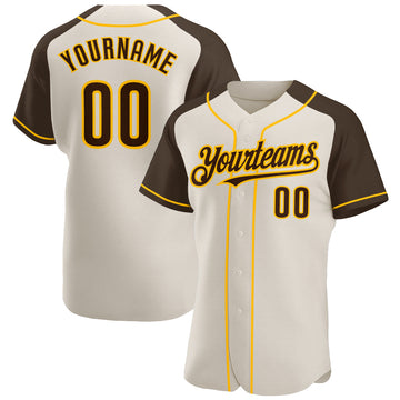 Custom Cream Brown-Gold Authentic Raglan Sleeves Baseball Jersey