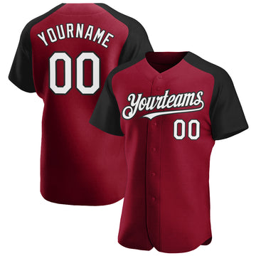 Custom Crimson White-Black Authentic Raglan Sleeves Baseball Jersey