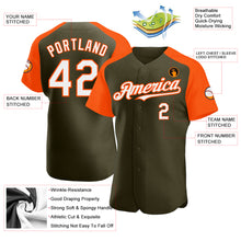 Load image into Gallery viewer, Custom Olive White-Orange Authentic Raglan Sleeves Salute To Service Baseball Jersey
