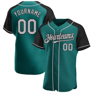 Custom Teal Gray-Black Authentic Raglan Sleeves Baseball Jersey